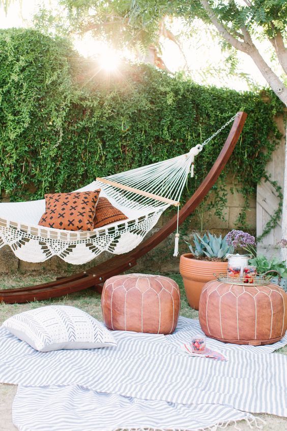 A Bohemian Backyard Lounge with a Living Wall