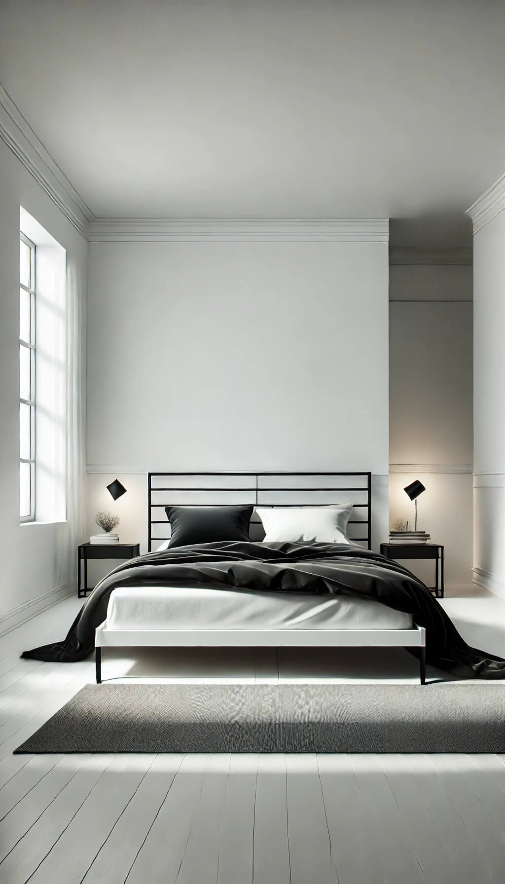 Black and White Bedroom with Headboard Focus