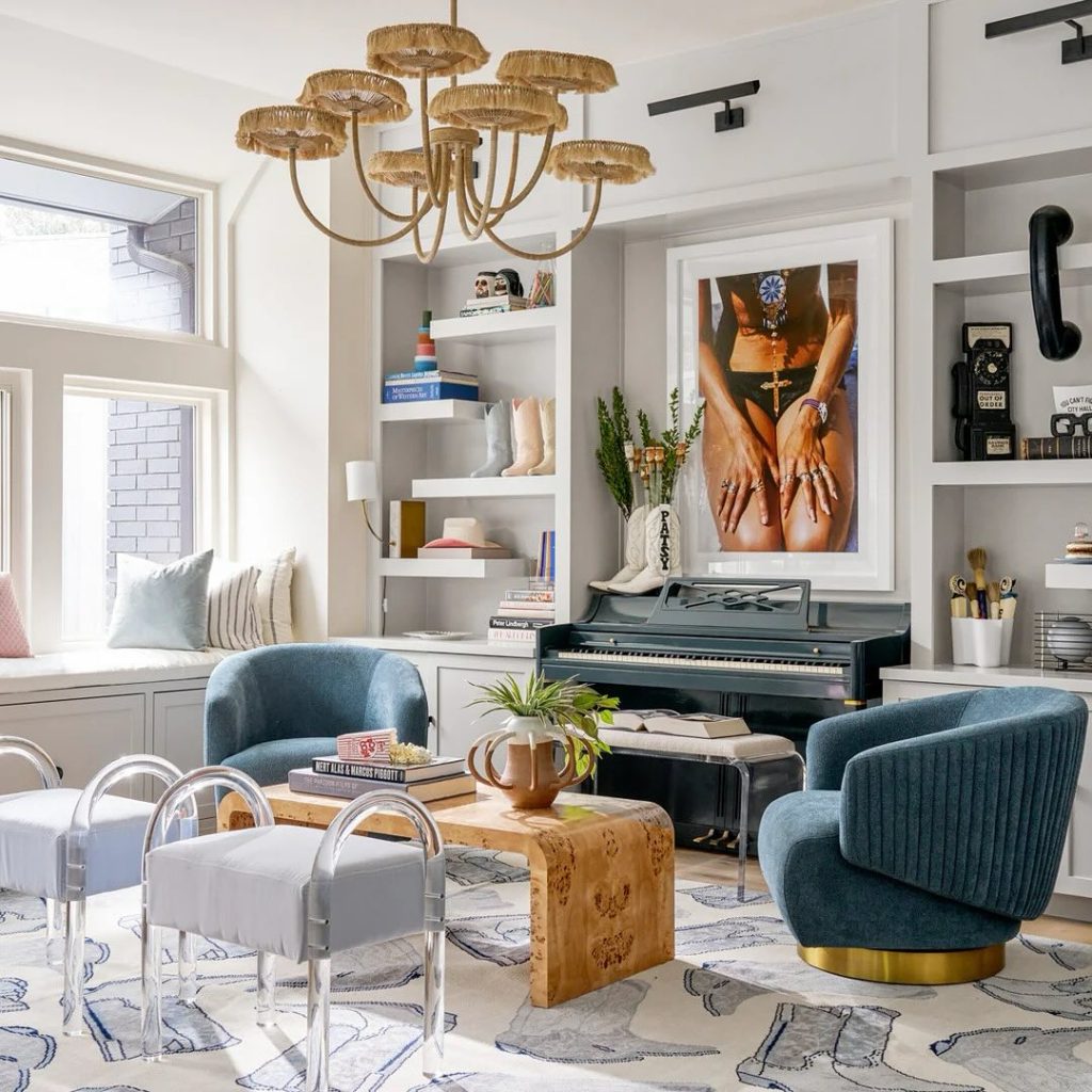 Living Room with Sapphire Tile Accent Wall