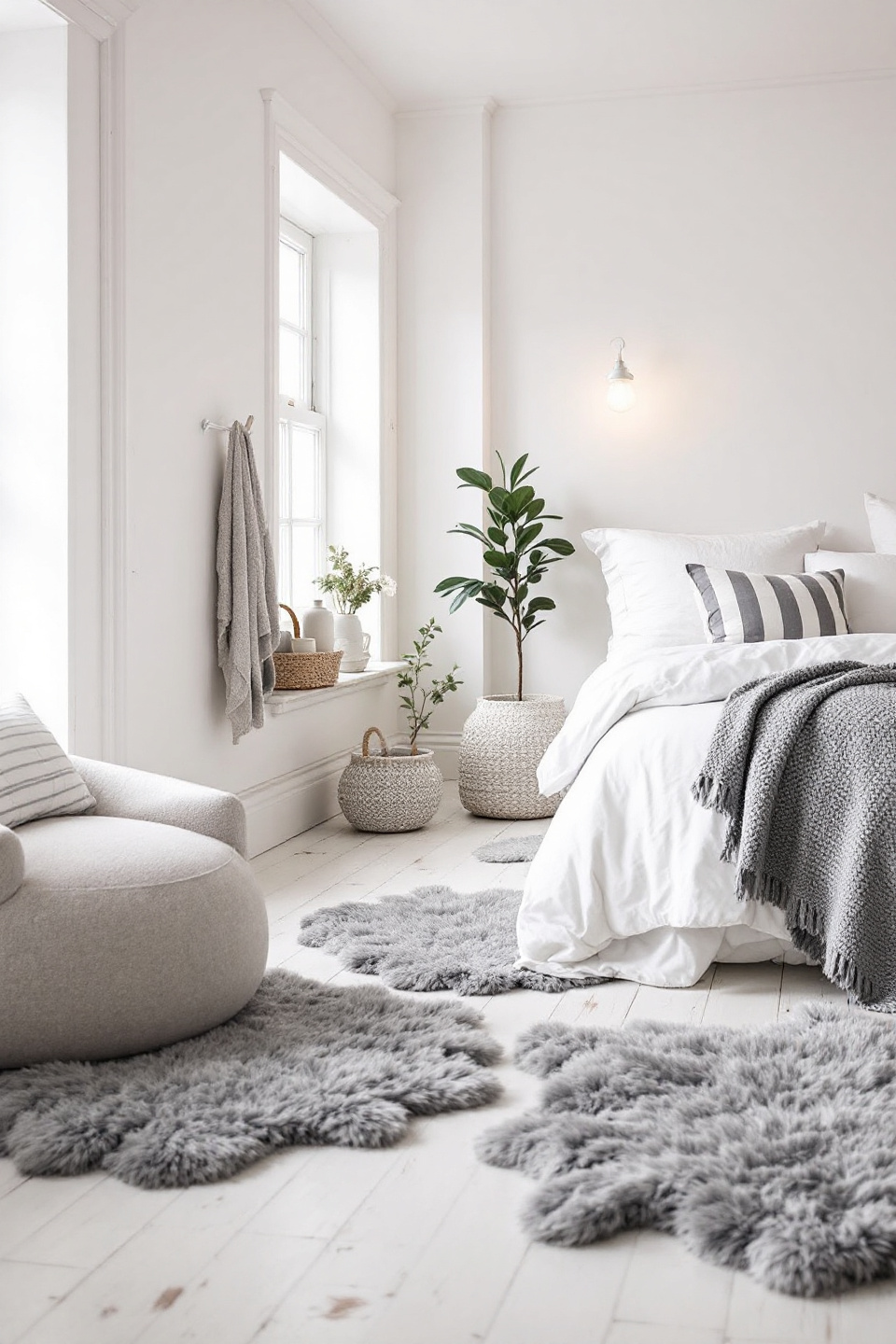 Muted Velvet Panel Headboard in Minimal Bedroom