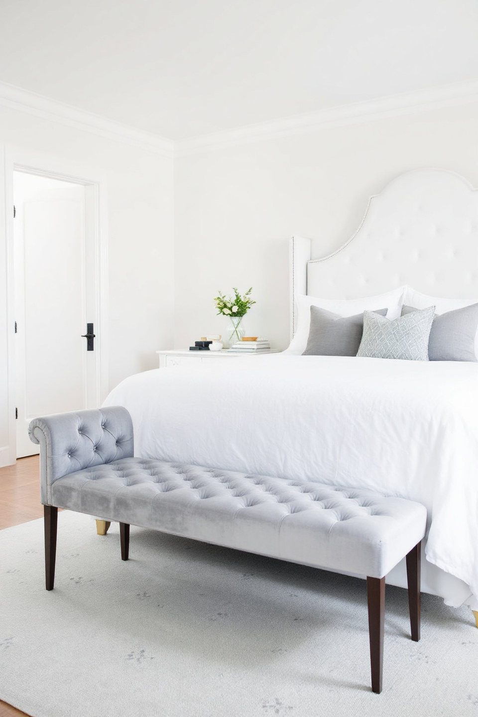 Vertical Wood Grain Headboard with Neutral Bedroom Decor