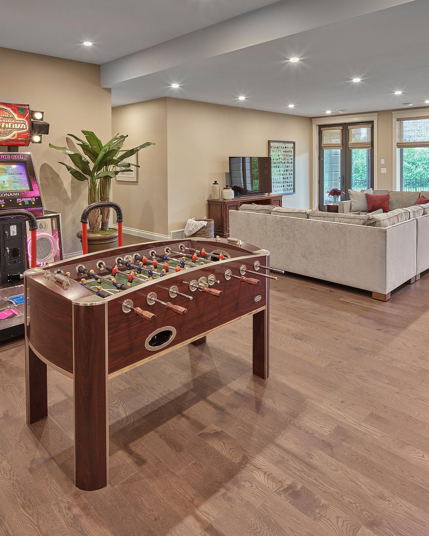 Family-Focused Basement with Warm, Cozy Details