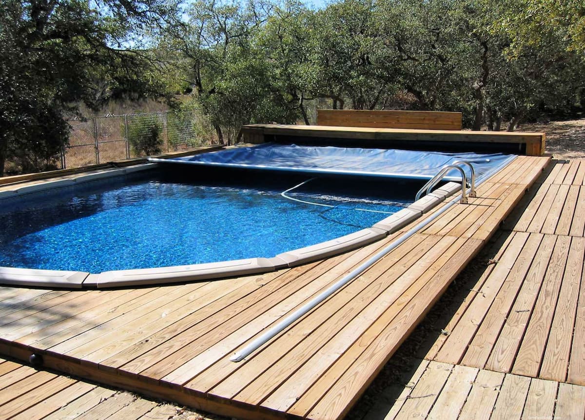 Exquisite Pool Deck with Built-In Pergola