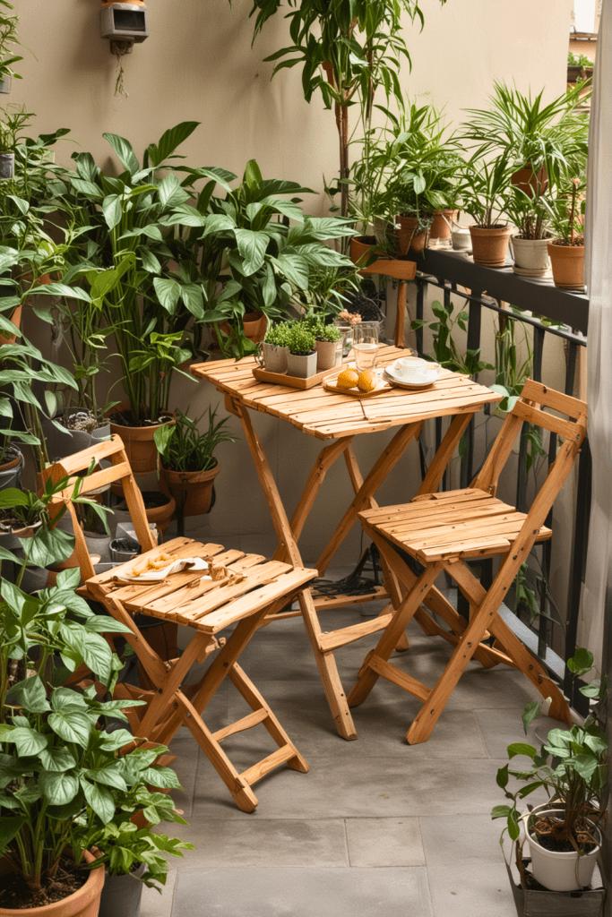 Balcony with White Railings, Boho Furniture, and Earthy Decor