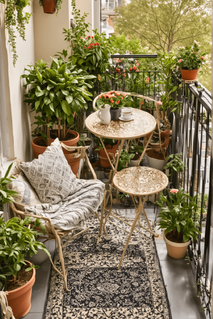 Minimalist Balcony Design with Yellow Accents and Black Railings