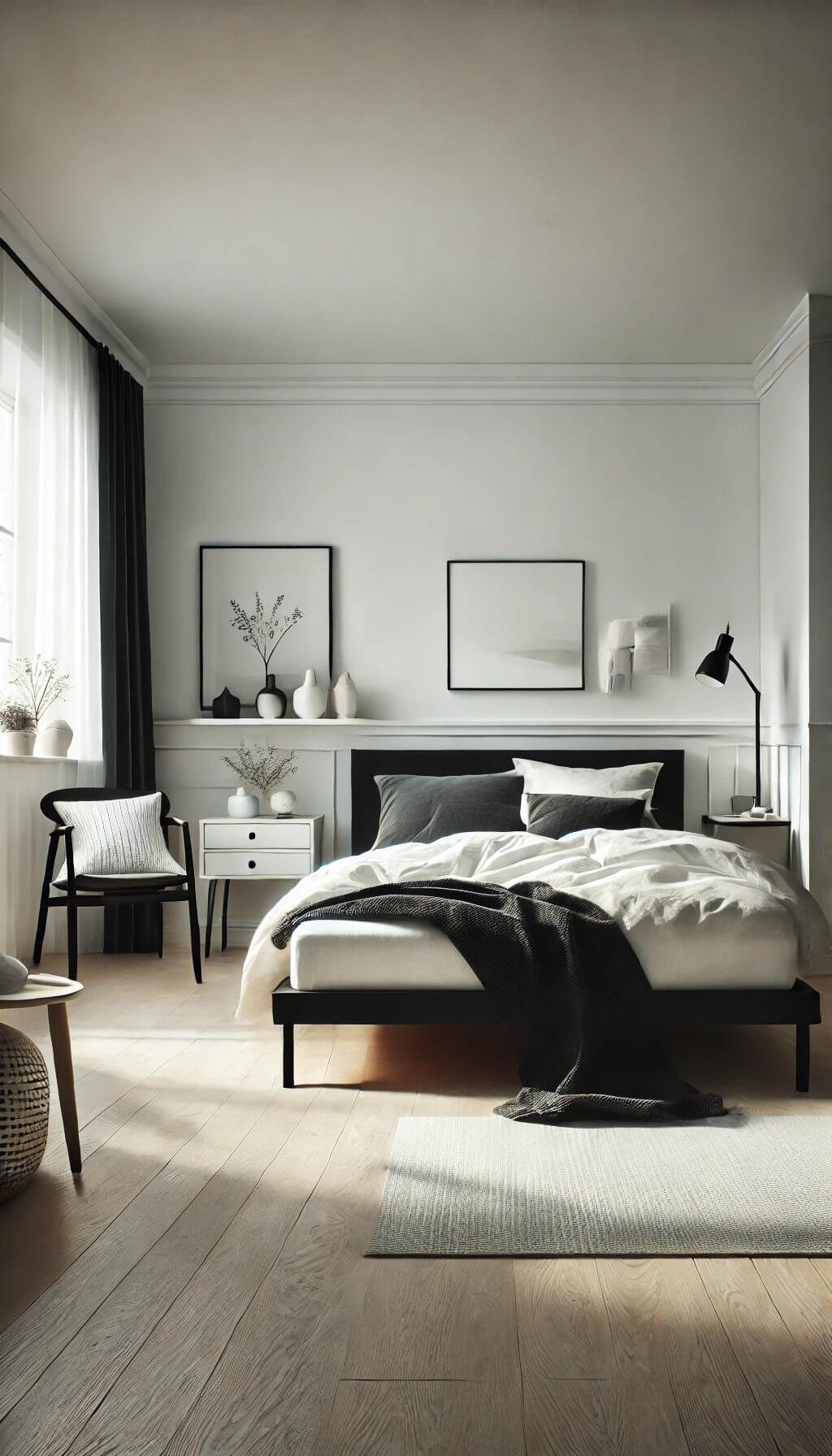 Monochrome Bedroom with Subtle Textured Headboard