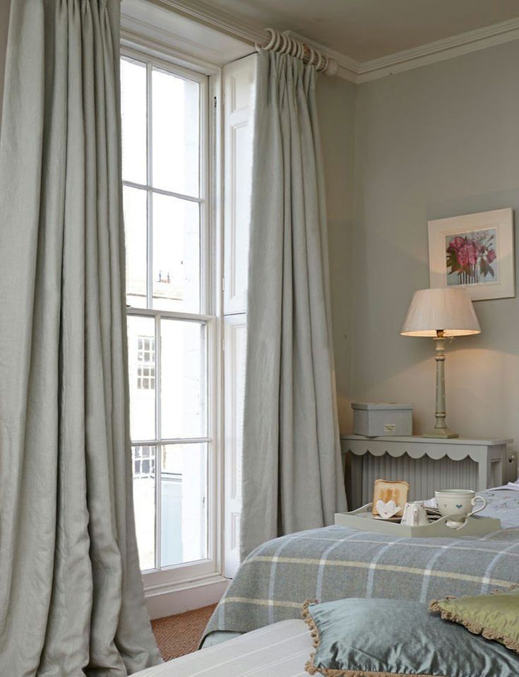 Monochrome Bedroom Curtains with a Dark Accent Wall