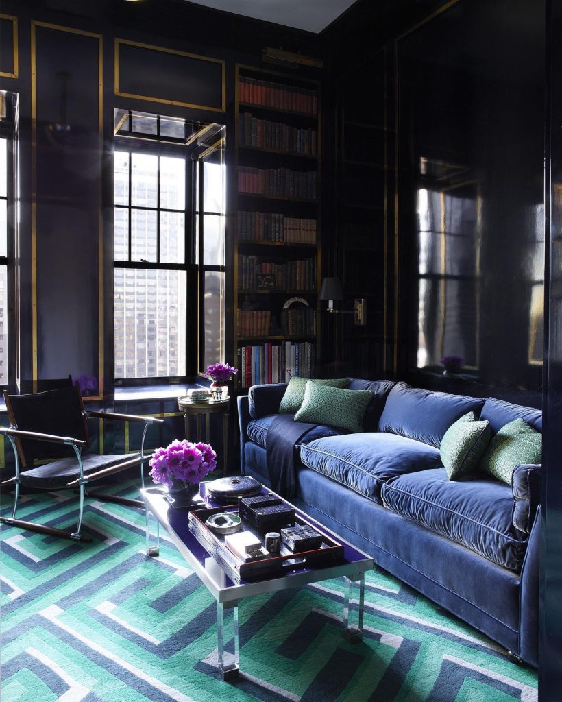 Art Deco Monochrome Living Area with Marble and Metallic Finishes