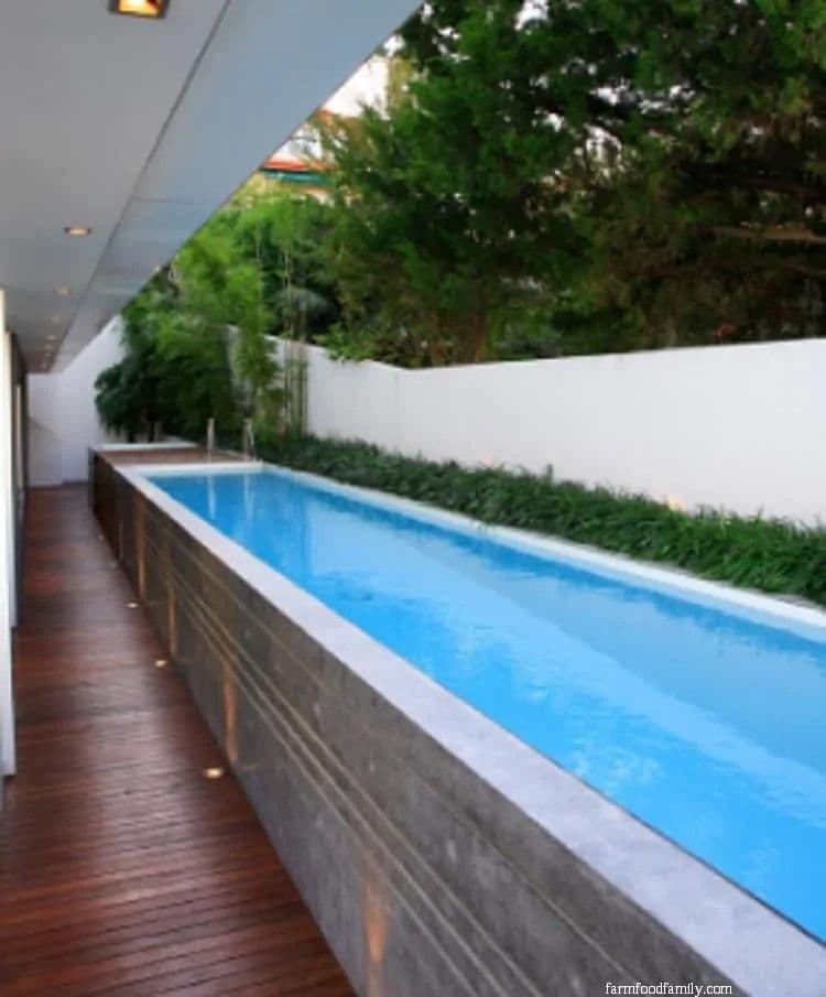 Above-Ground Pool with Built-In Patio and Privacy Fence