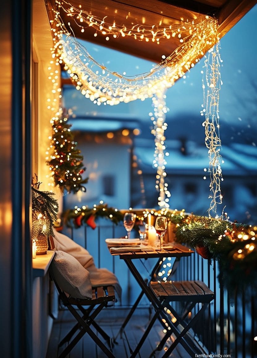 Festive Luxurious Balcony with Golden Tones