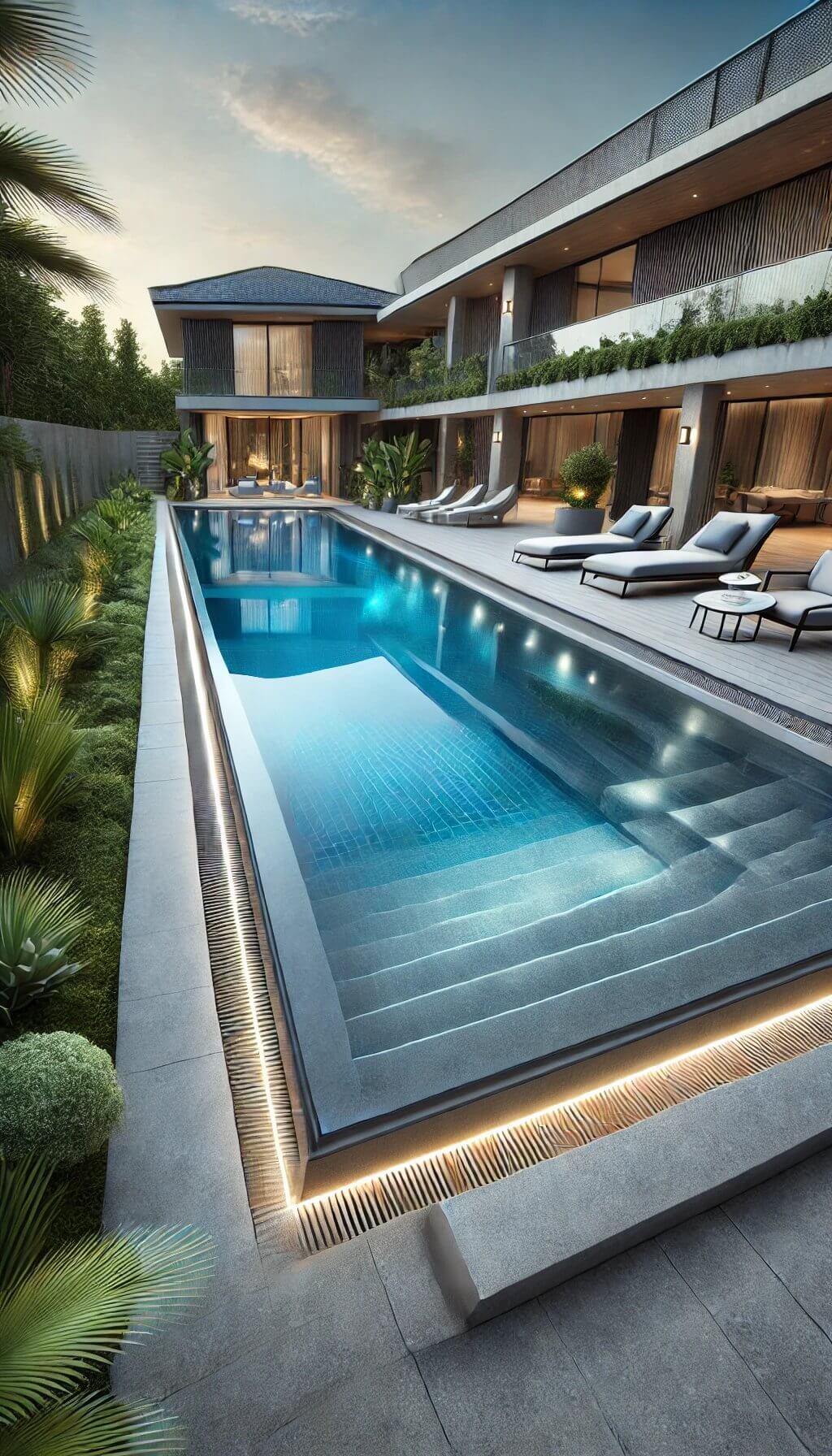 Modern Semi-Inground Pool with Industrial Edge