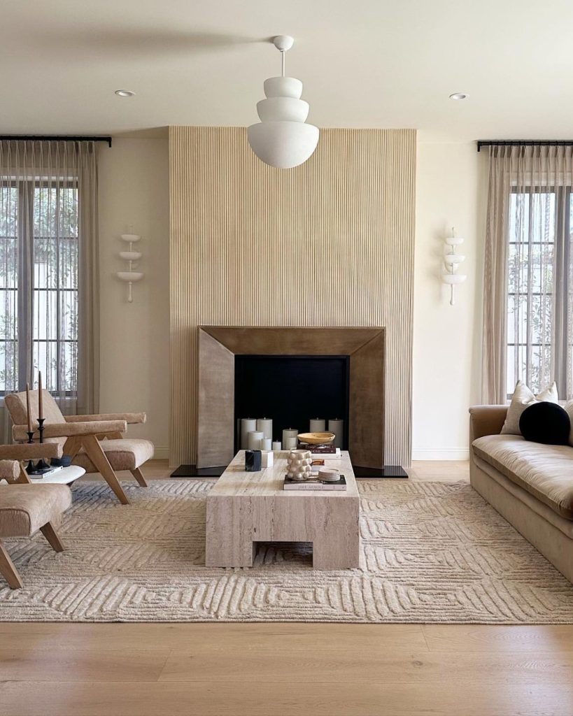 Living Room with Dark Marble Accent Wall