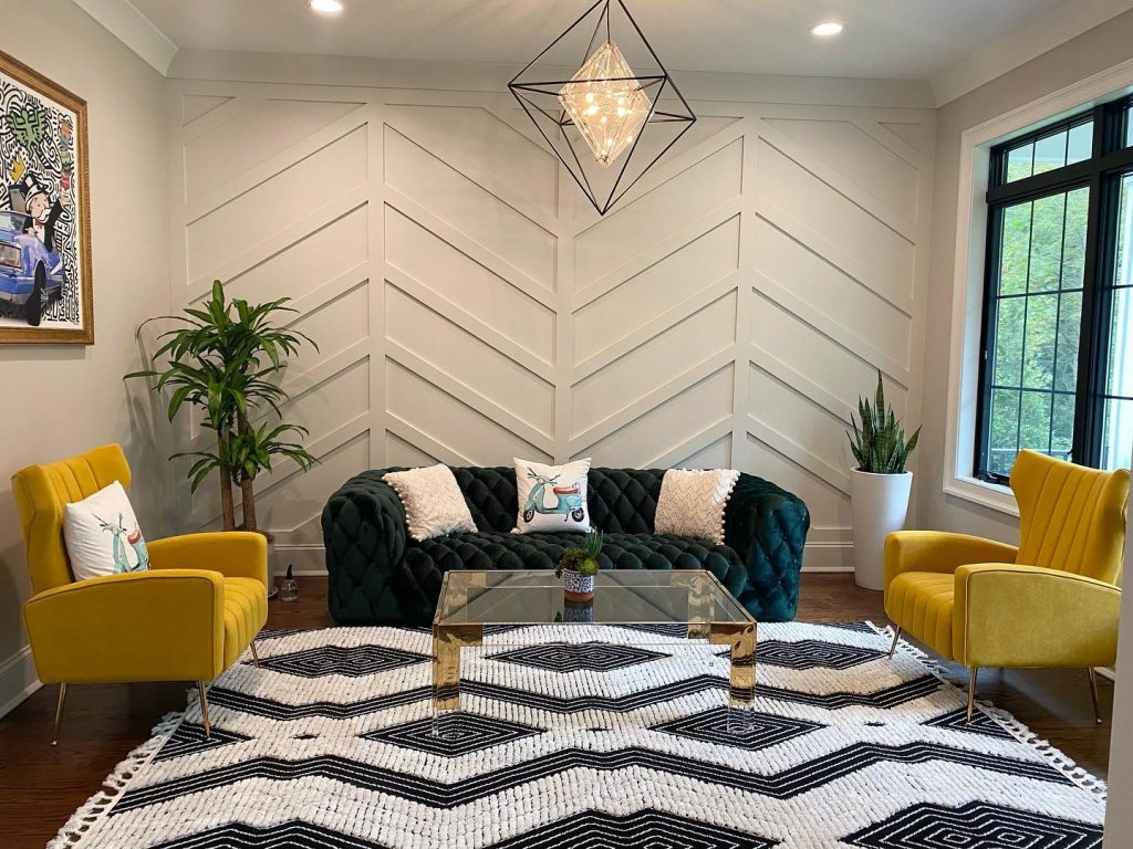 Art Deco Sitting Area with Bold Velvet Sofa in Jewel Tones