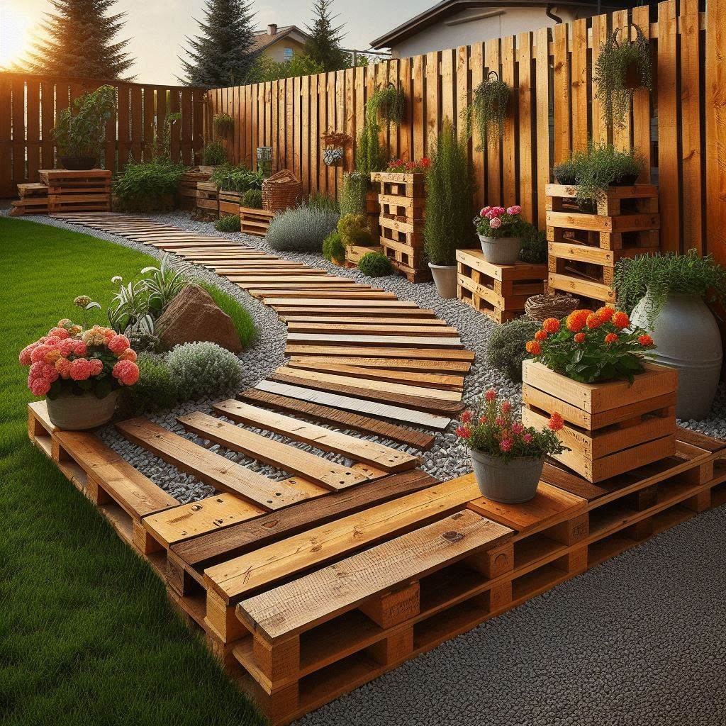 Herringbone Wooden Fence with Natural Stain