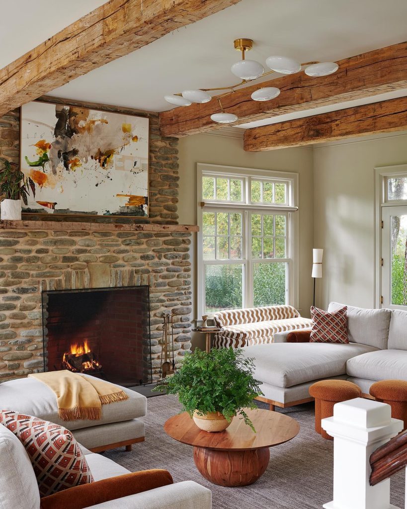 Living Room with Bay Window and Elegant Accent Wall