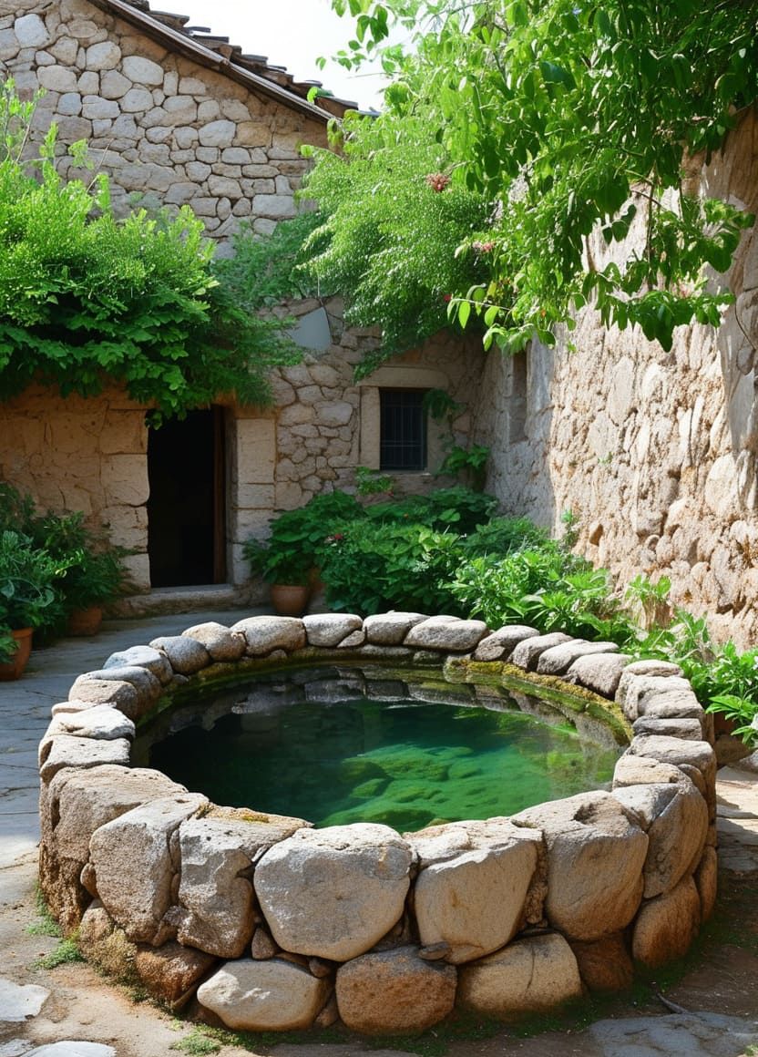 Mediterranean Pool with Tiered Landscaping and Stone Features