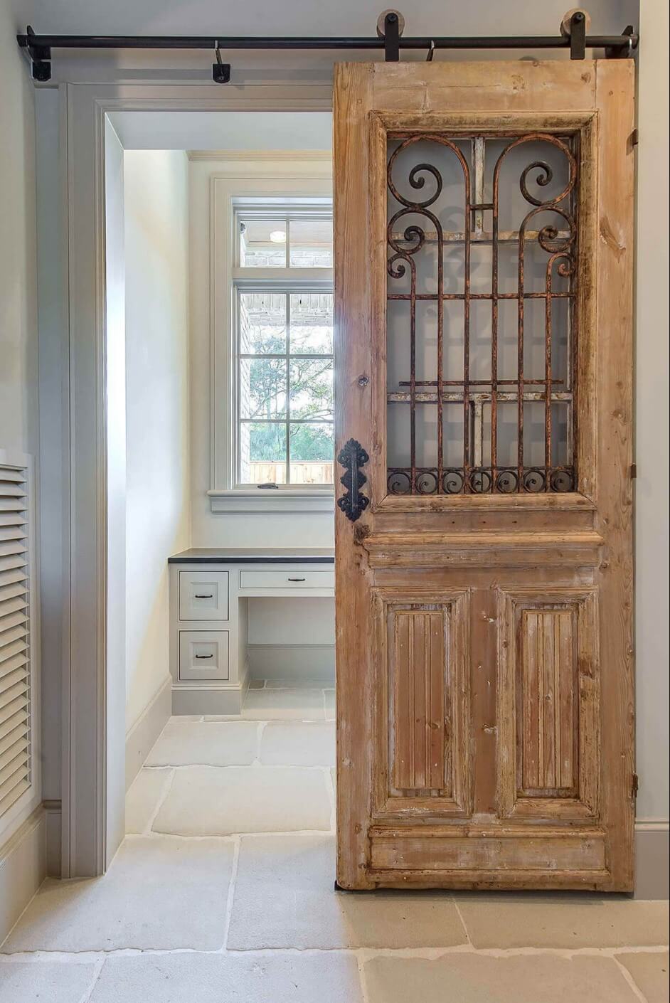 Geometric Barn Door with Chevron and Strip Detail