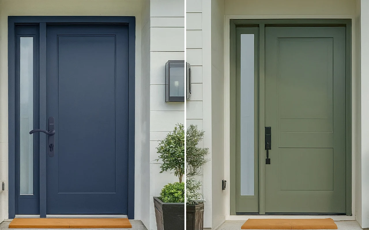 Elegant Navy Blue Front Door with Brass Hardware