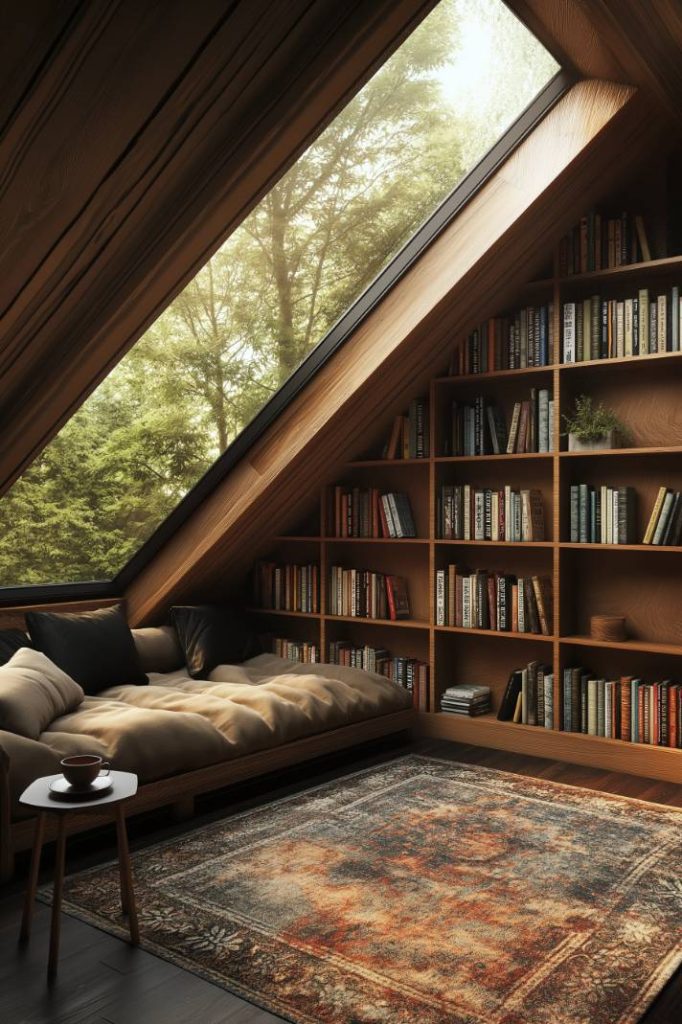 Serene Attic Library with Plush Comfort