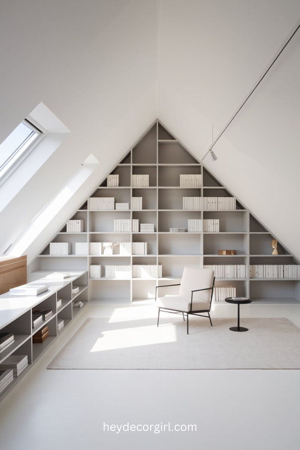 Minimalist Attic Library Design