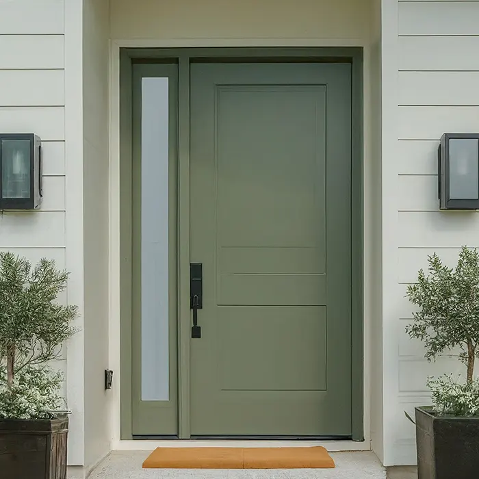 Soft Sage Green Front Door with Rustic Appeal