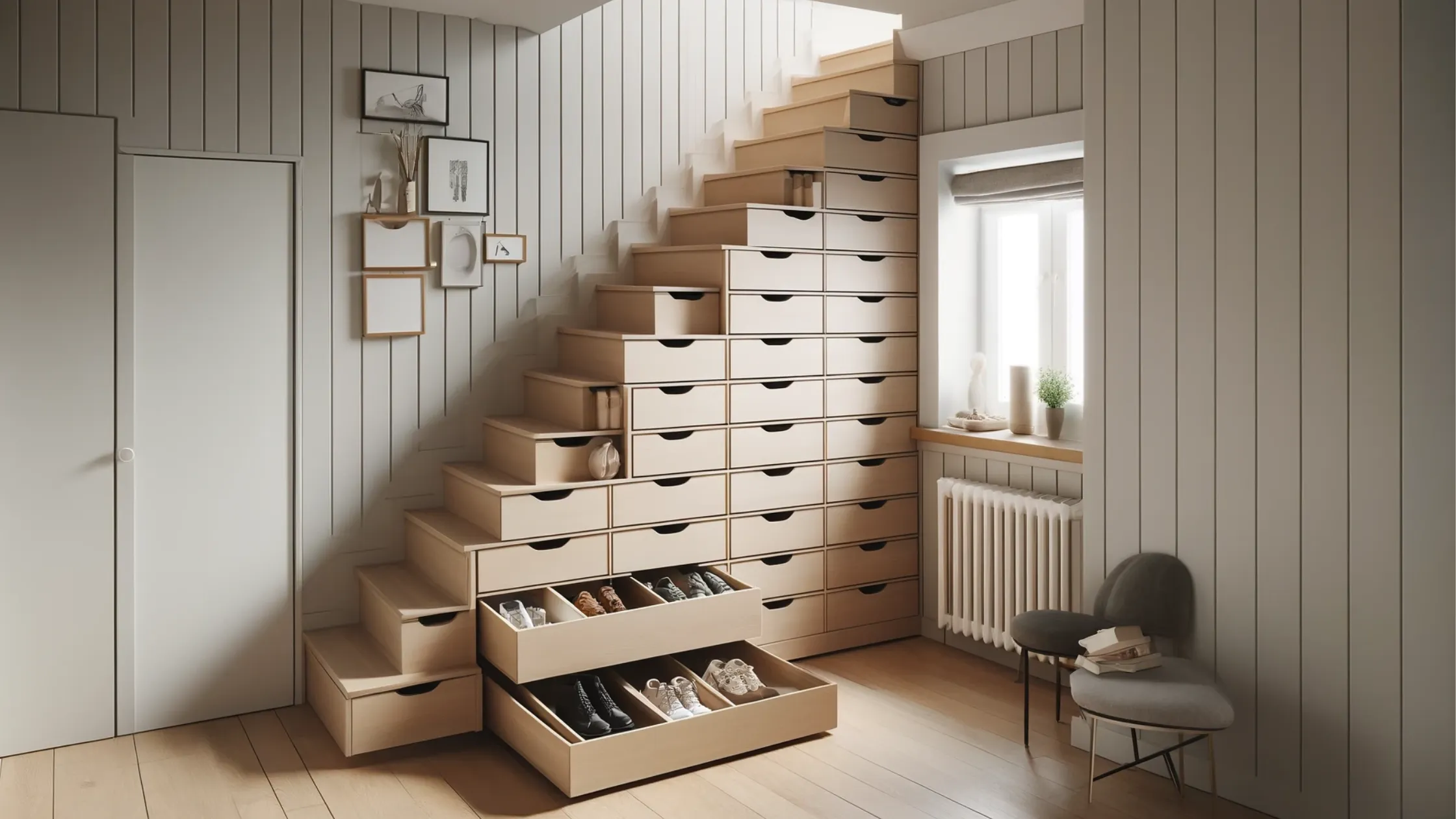 Staircase Drawers for Shoe Organization