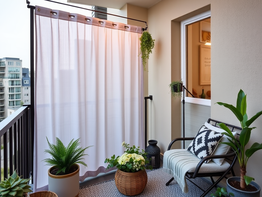 Minimalist Balcony with Greenery and Neutral Textures