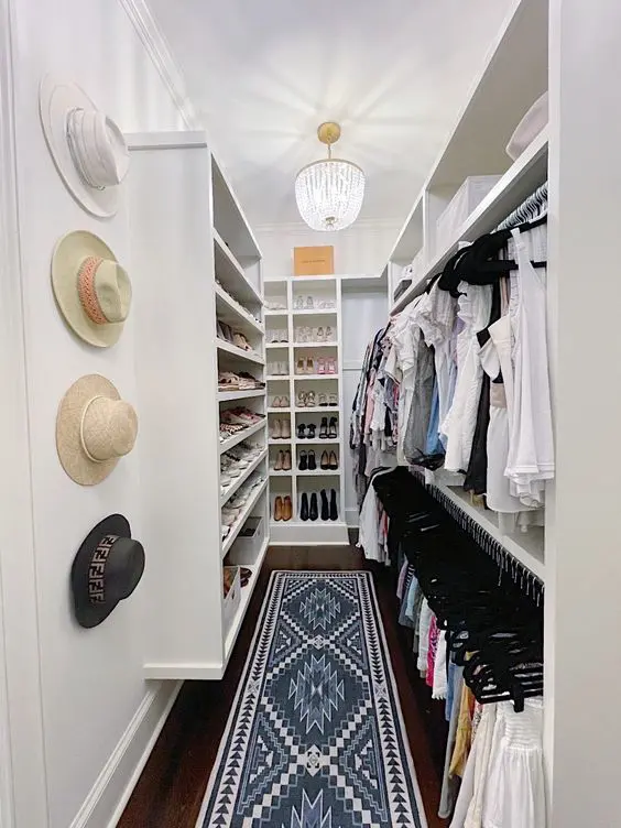 Long and Streamlined White Walk-In Closet