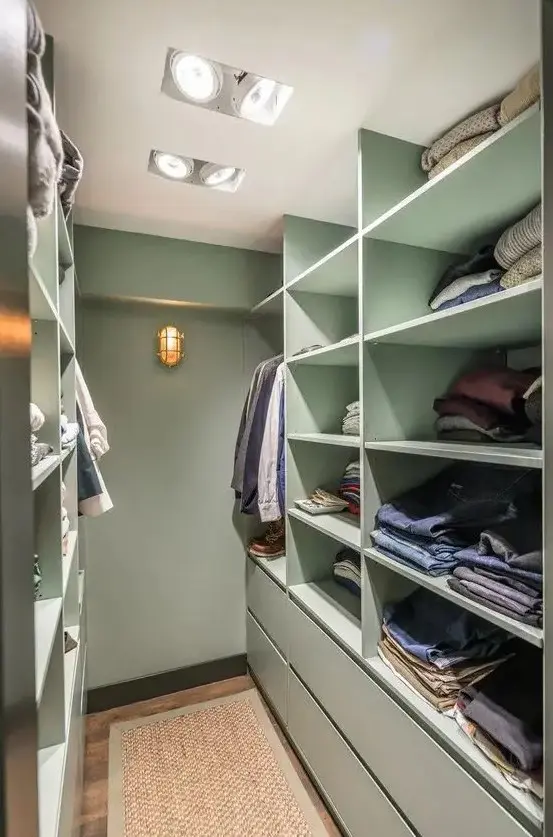 Mint Green Closet with Built-In Lights