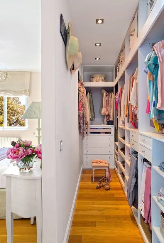 Contemporary Narrow Closet with Mixed Storage