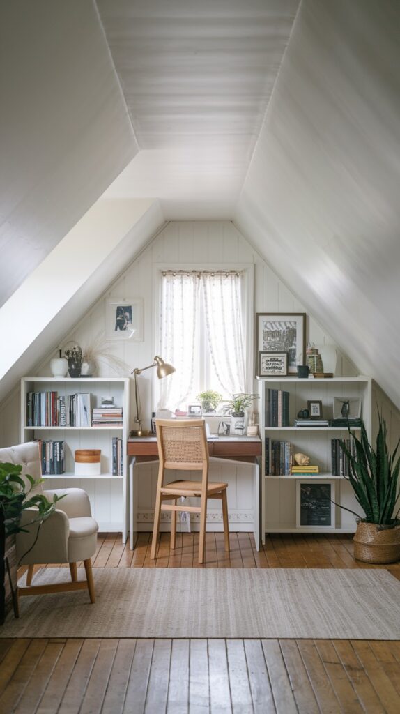 Contemporary Home Office Within an Attic Library