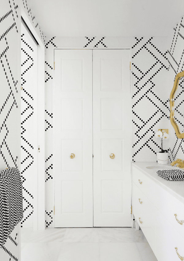 Minimalist Black and White Bathroom with Wooden Accents