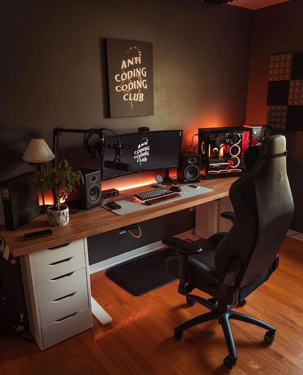 Cozy Wooden Desk with Ambient RGB Lighting