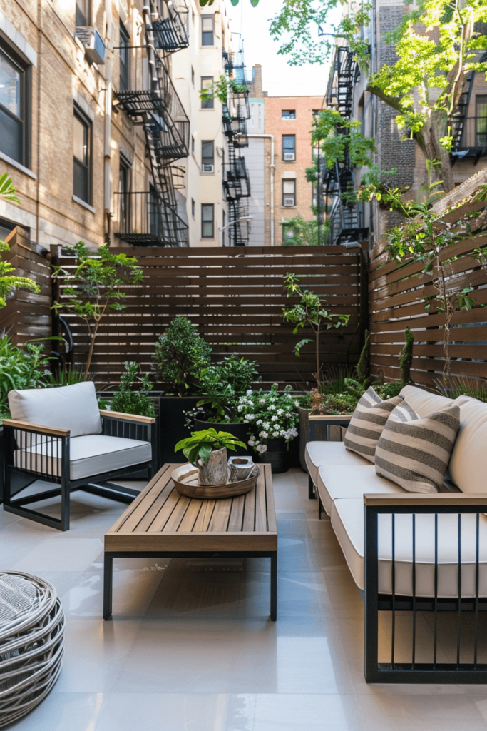 Chic Balcony with a Lattice Privacy Divider