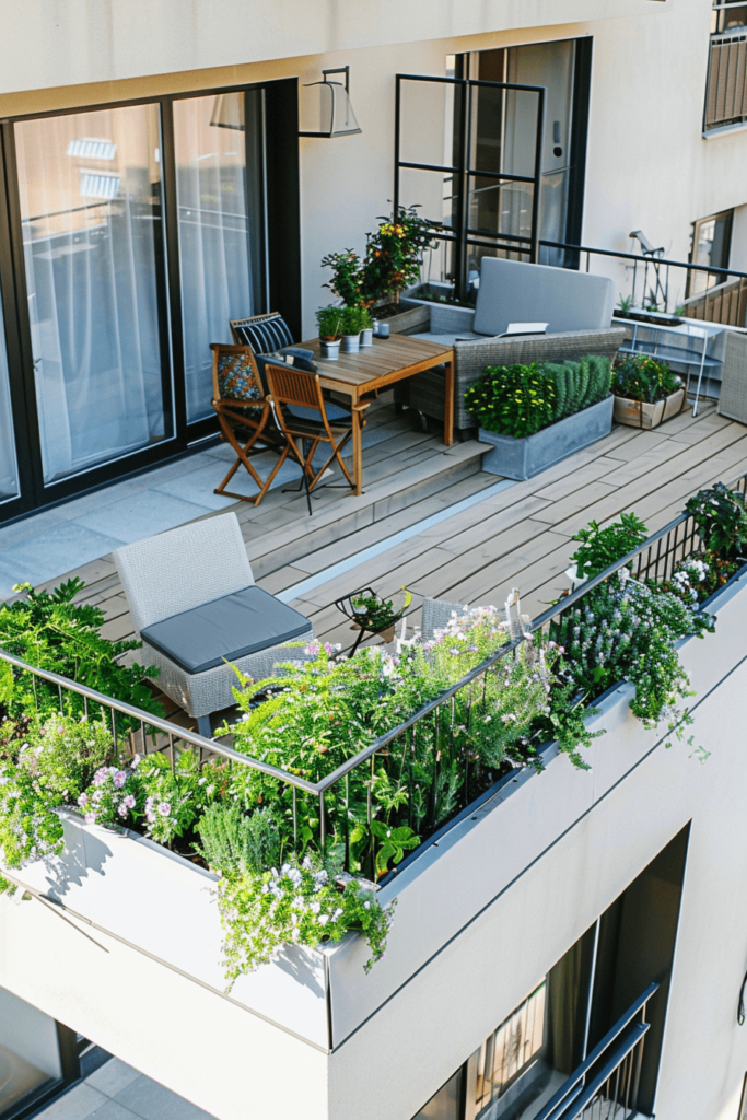 Balcony with Reed Screens and White Furnishings