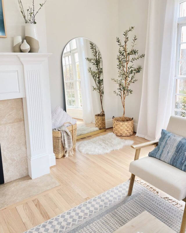 Rustic Modern Harmony with an Arched Floor Mirror