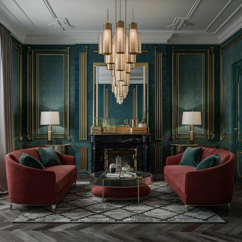 Art Deco Living Room in Neutral Palette with Gold Accents