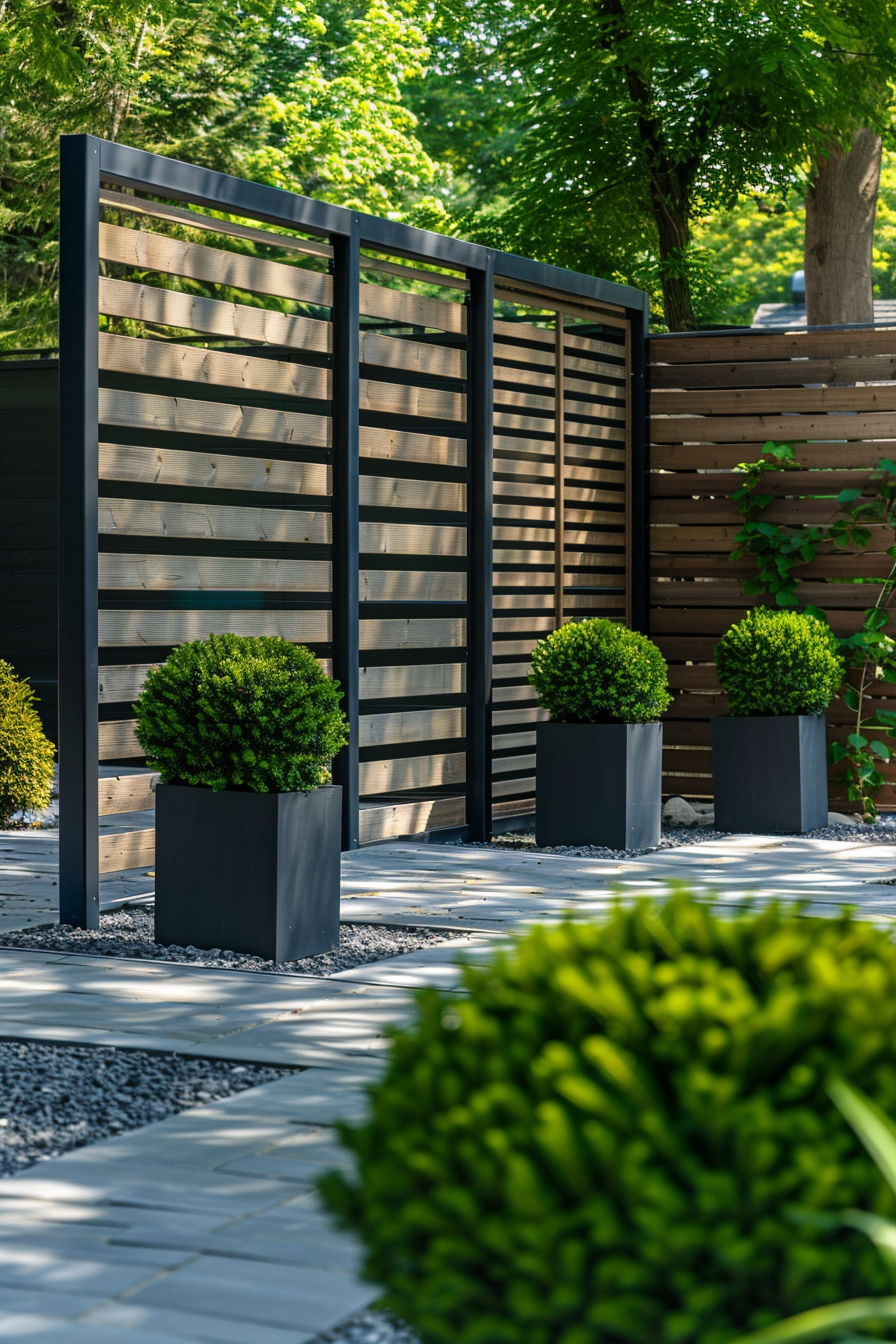 Rustic Fence with Built-In Shelving and Green Accents