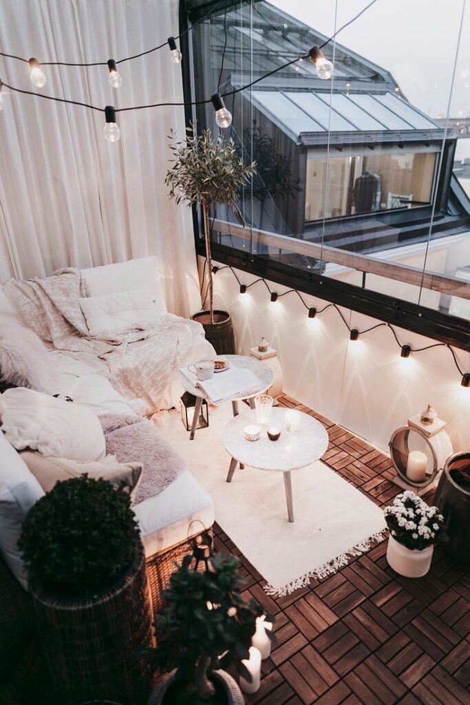 Bohemian Balcony with Neutral Tones and Layers