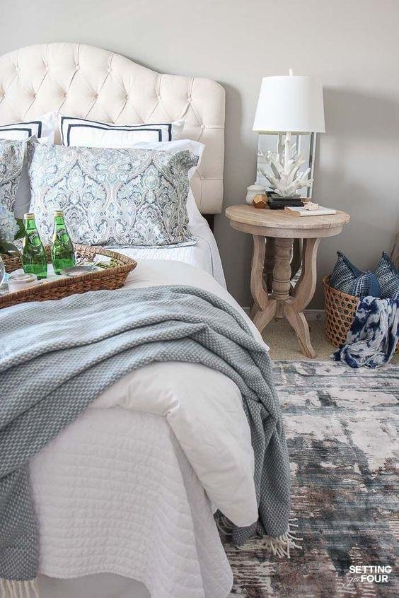 Bedroom Curtains Accentuating Soft Textiles and Layered Rugs