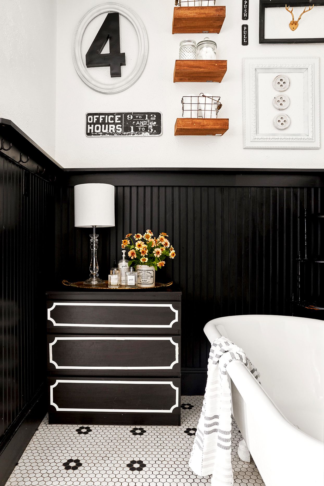 Classic White Bathroom with Black Accents