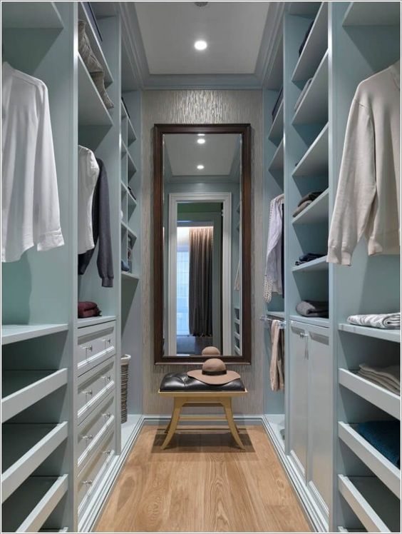 Blue Closet with Built-In Shelves