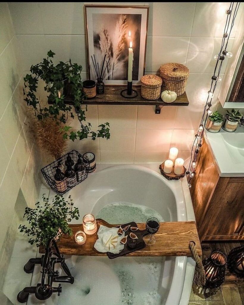 Minimalist boho bathroom with soft, calming tones