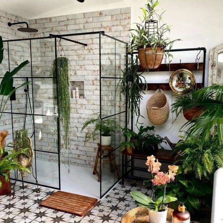 Minimalist bohemian bathroom with subtle textures