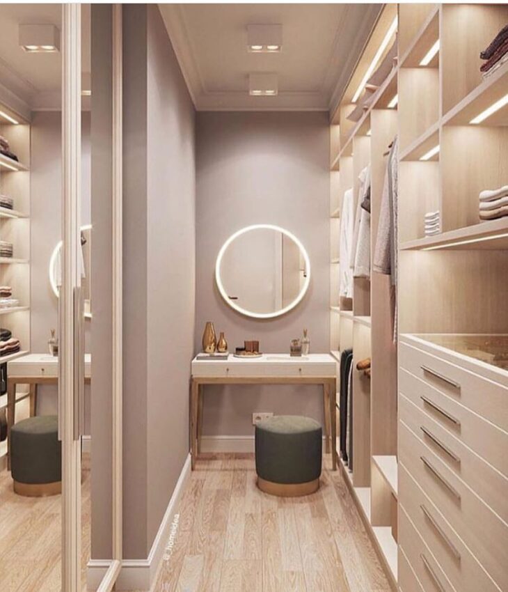 Chic Feminine Closet with Display Lighting