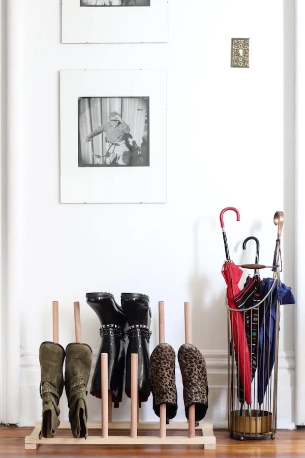 DIY Shoe Rack with Wooden Dowels