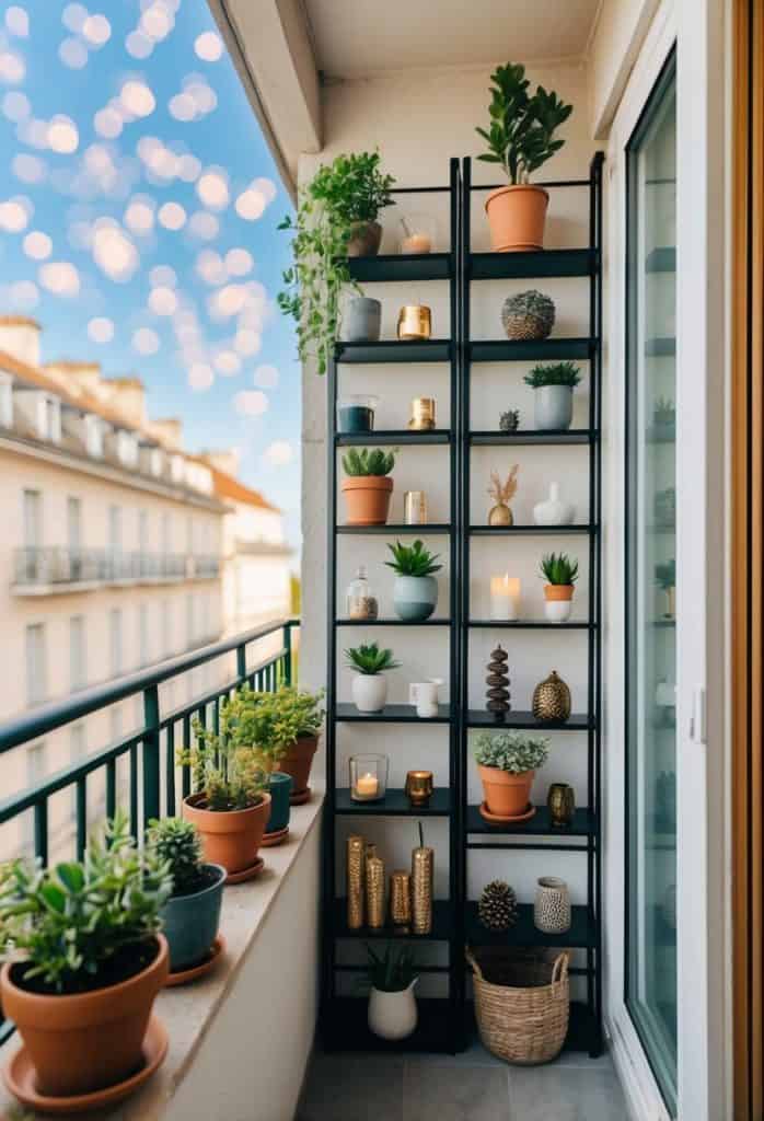 Minimalist Balcony with Monochrome Accents and Lighting