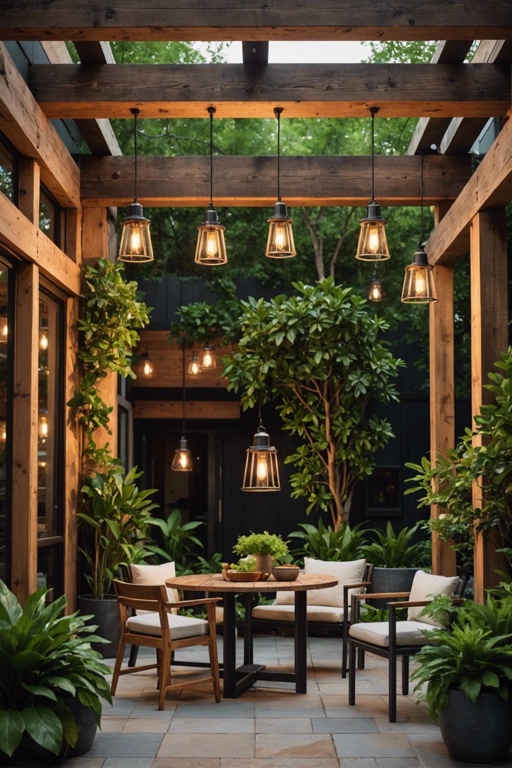 Industrial-Chic Patio with Ambient Lighting