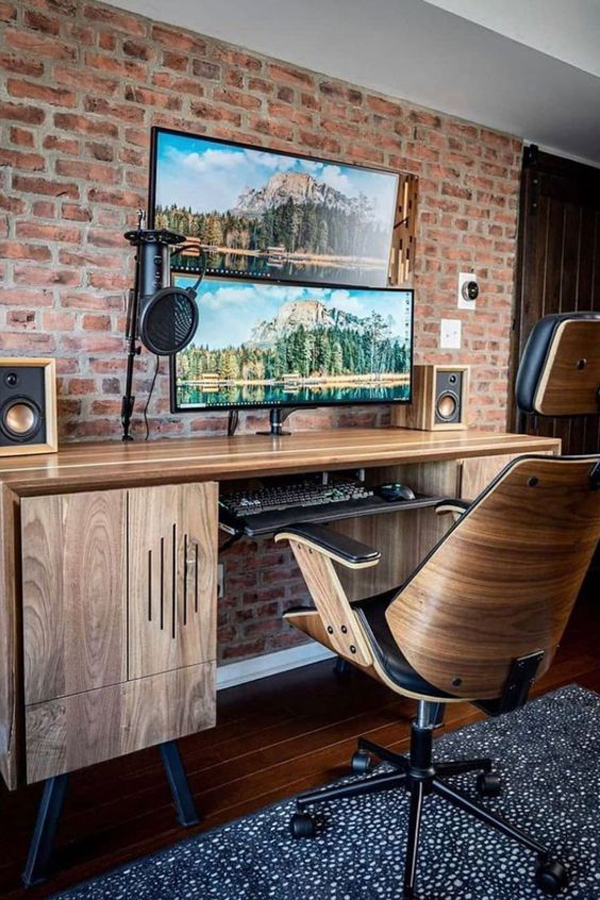 Industrial Gaming Setup with Exposed Brick Details