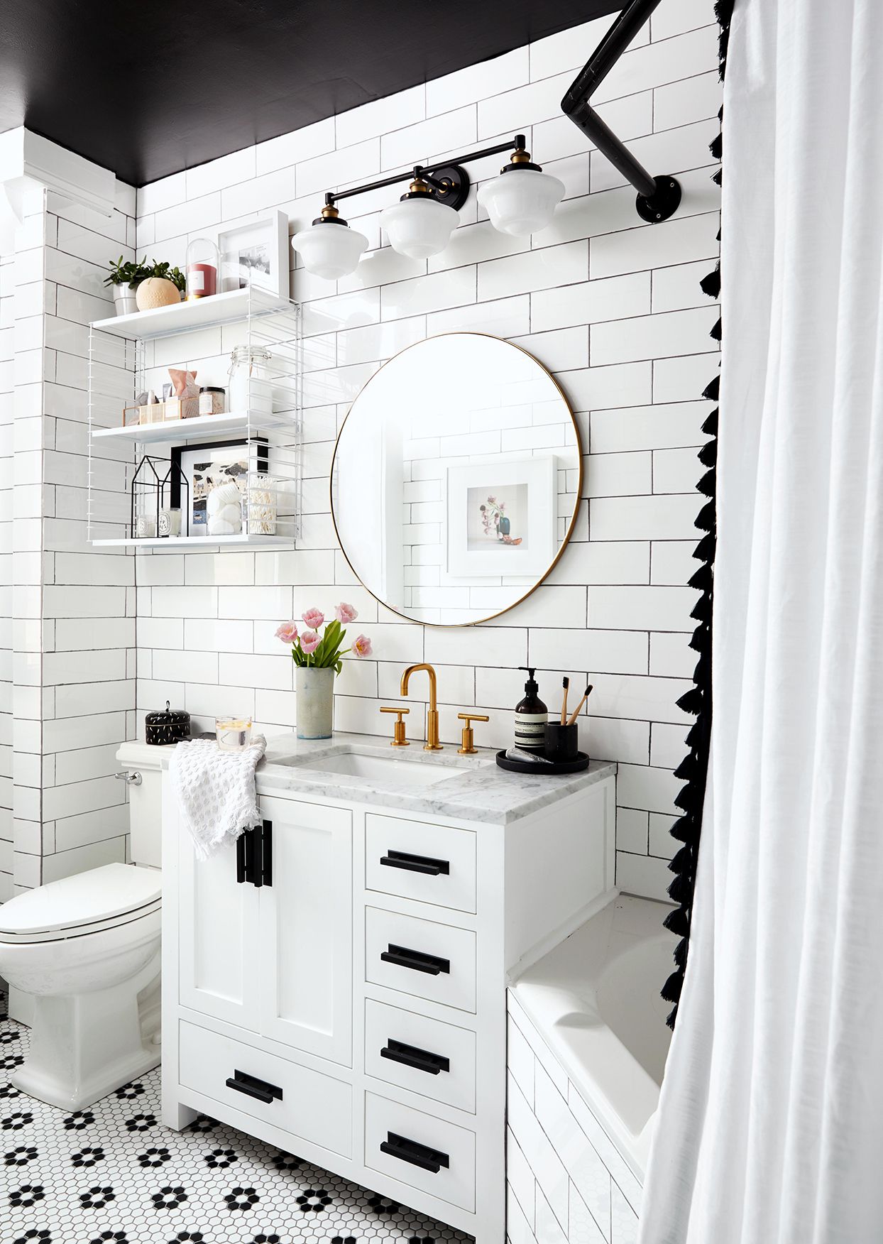 White bathroom with black accents